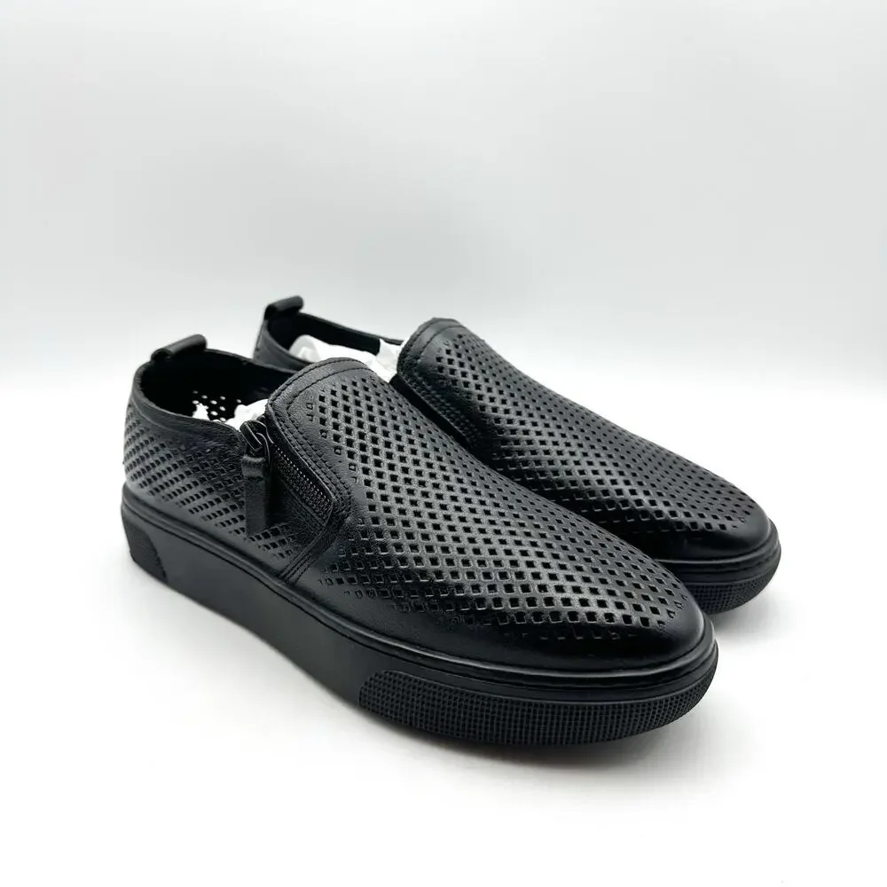 Propet Womens Kate Casual Sneaker Size 7.5 Black Perforated Leather Slip-On NWOB